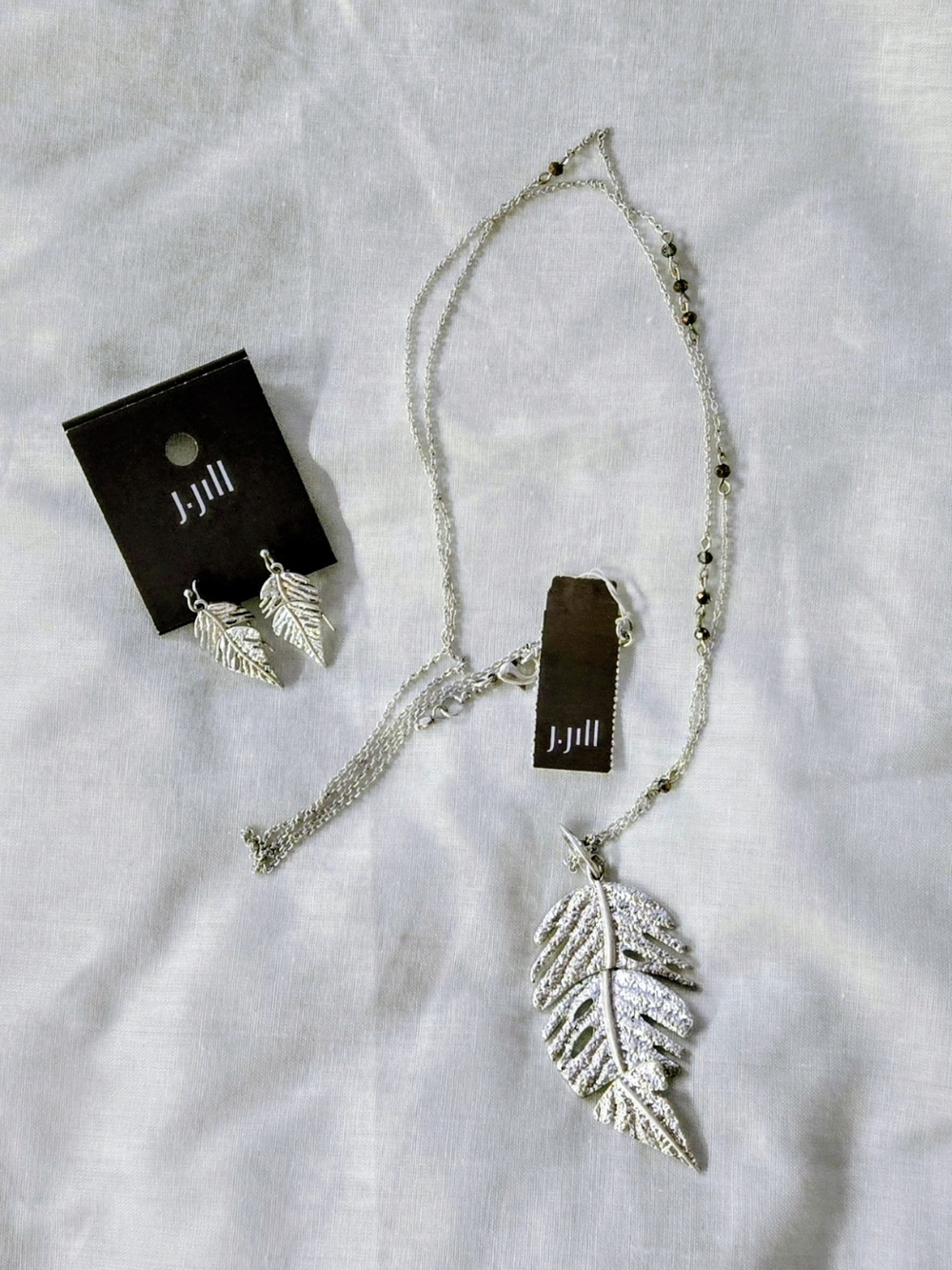 J. Jill Silver Leaf Pendant Necklace with Matching Leaf Earrings